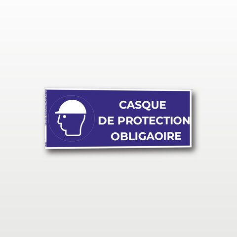 Casque de protection obligatoire – Panneau de Signalisation - Rectangulaire - 20 x 8 cm