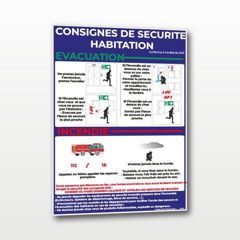 Consignes de sécurité – Habitation – Panneau de Signalisation - A4