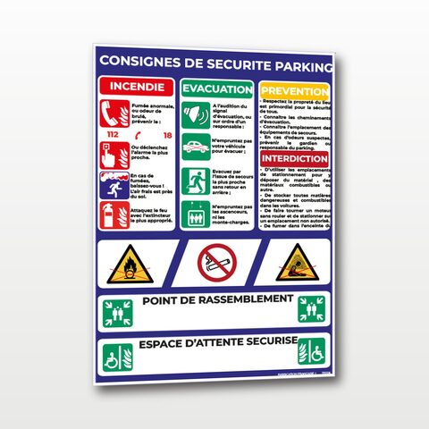 Consignes de sécurité – Parking – Panneau de Signalisation - A4