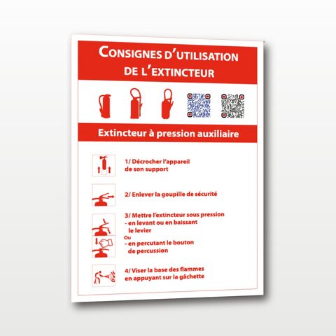 Consignes d’utilisation de l’extincteur à pression auxiliaire – Panneau de Signalisation - 15 x 20 cm