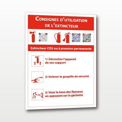 Consignes d’utilisation de l’extincteur CO2 ou à pression permanente – QR Code – Panneau de Signalisation - 15 x 20 cm