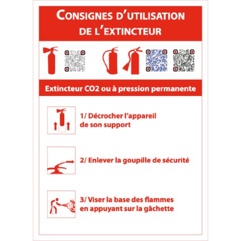 consignes d’utilisation de l’extincteur co2 ou à pression permanente – panneau de signalisation 15 x 20 cm