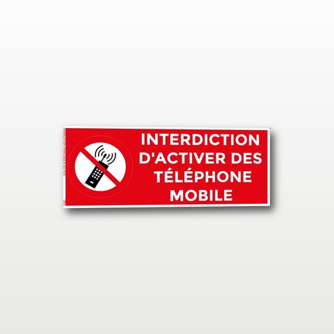 Interdiction d’activer les téléphones mobiles – Panneau de Signalisation - rectangulaire - 20 x 8 cm