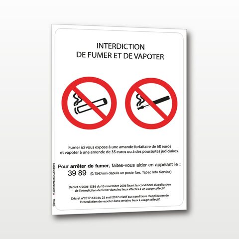 Interdiction de fumer et de vapoter – Panneau de Signalisation - A4