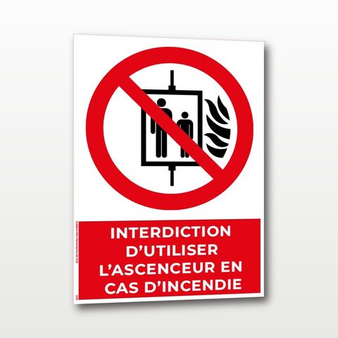 Interdiction d’utiliser l’ascenseur en cas d’incendie – Panneau de Signalisation - A4