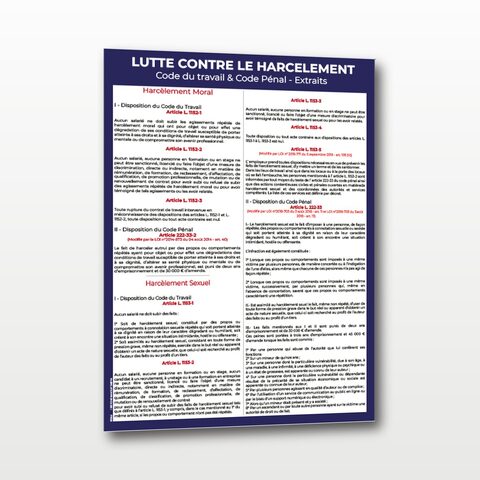 Lutte contre le harcèlement – Code du Travail & Code Pénal (Extraits) – A4