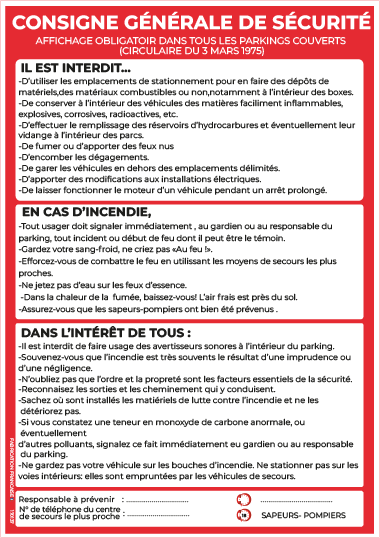 consignes générales de sécurité – parking – panneau de signalisation a4 (copie)