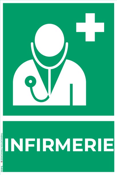 Panneau vert signalant une infirmerie