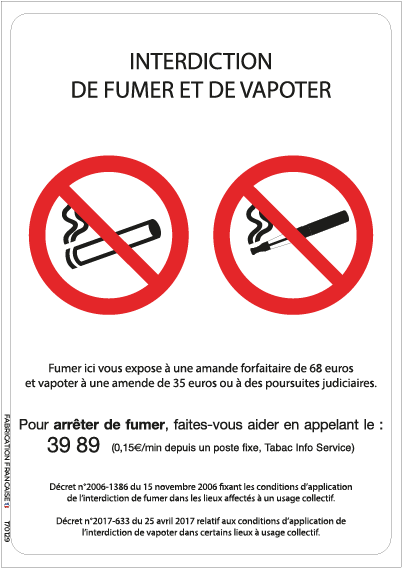interdiction de fumer et de vapoter – panneau de signalisation a2