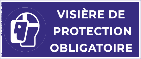 visière de protection obligatoire – panneau de signalisation rectangulaire 15 x 6 cm