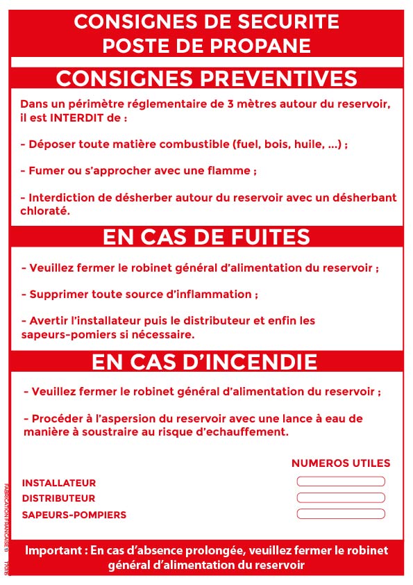 consigne de sécurité – poste de propane