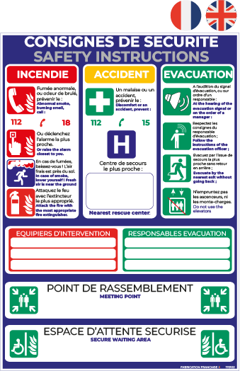 consignes de sécurité (français / anglais) – panneau de signalisation a4 (copie)