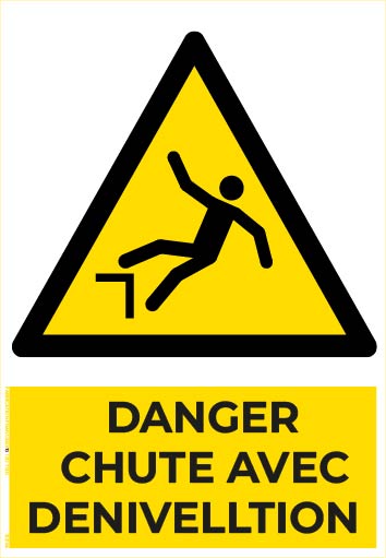 danger chute avec dénivellation – panneau de signalisation a4