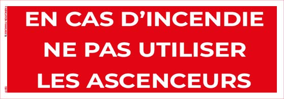 en cas d’incendie – ne pas utiliser les ascenseurs – panneau de signalisation 20 x 8 cm