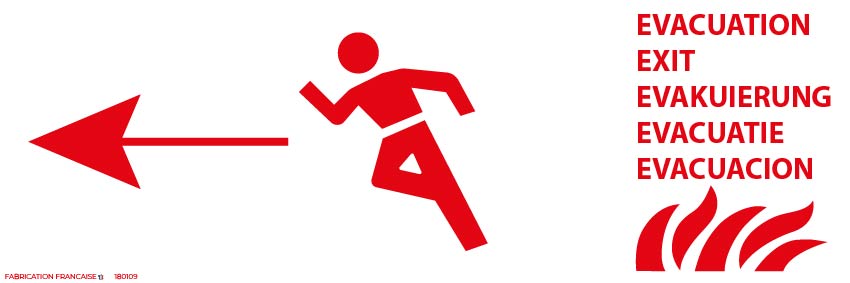 Évacuation camping 30 x 15 cm gauche rouge