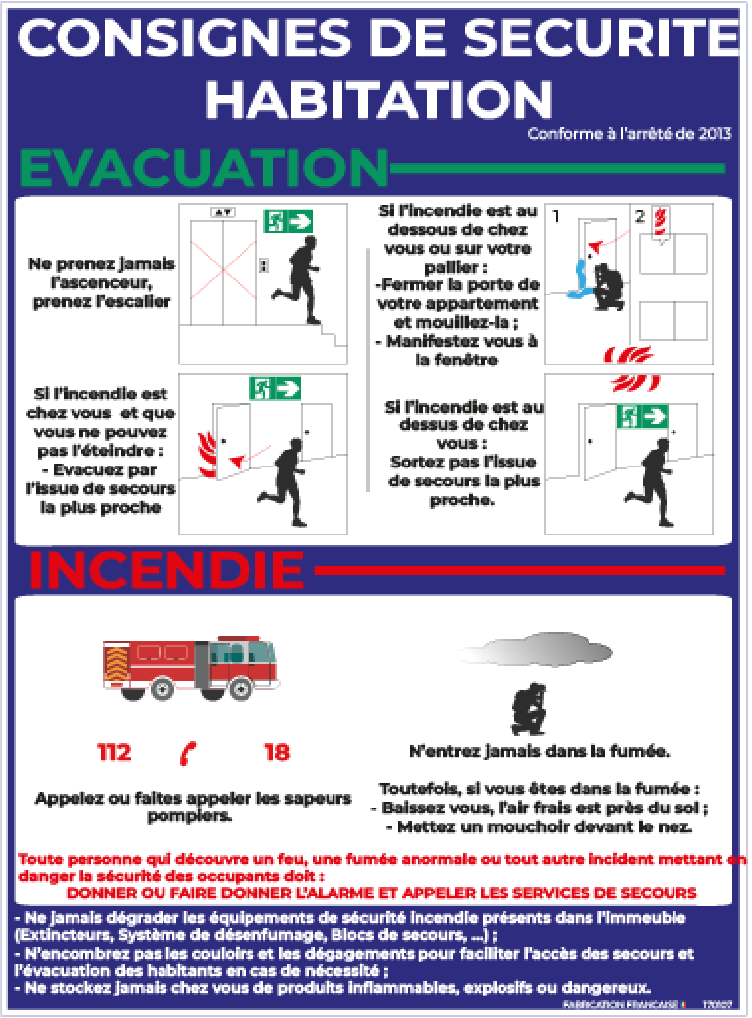 consignes de sécurité – habitation – panneau de signalisation a3