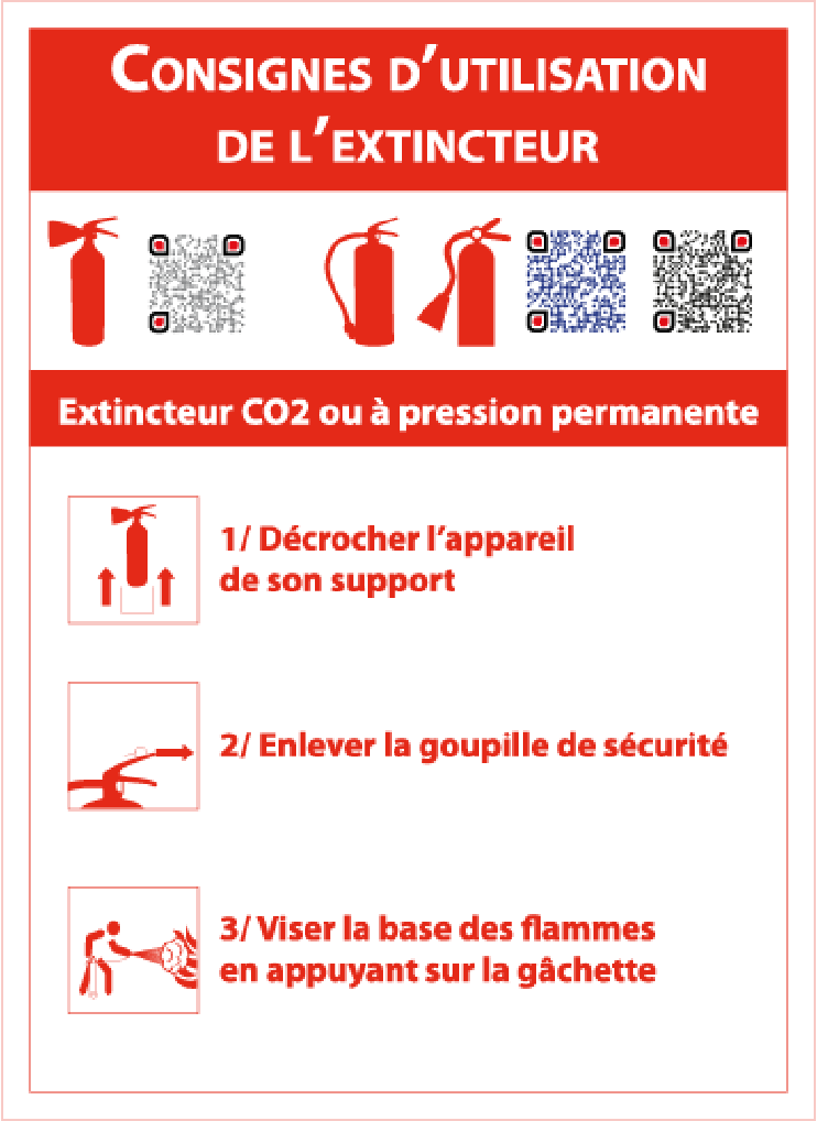 consignes d’utilisation de l’extincteur co2 ou à pression permanente – panneau de signalisation 15 x 20 cm