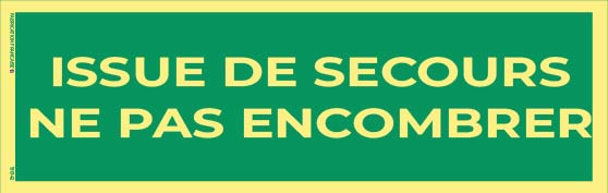 issue de secours – ne pas encombrer – panneau photoluminescent 20 x 8 cm