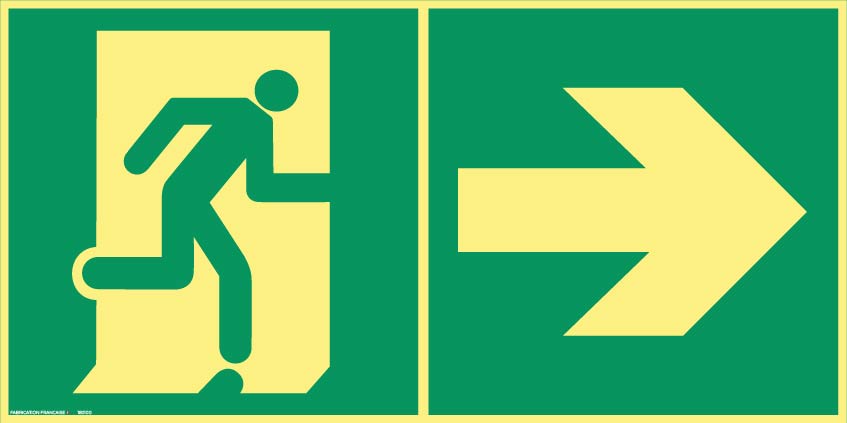panneaux Évacuation – 30 x 15 cm –photoluminescent droite