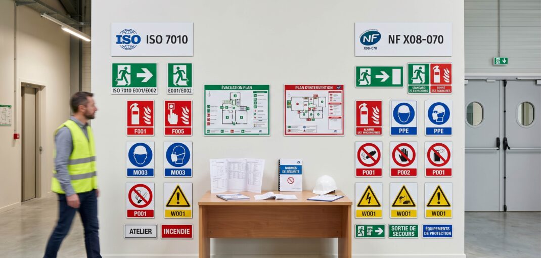 Panneaux de sécurité ISO et plan d’évacuation
