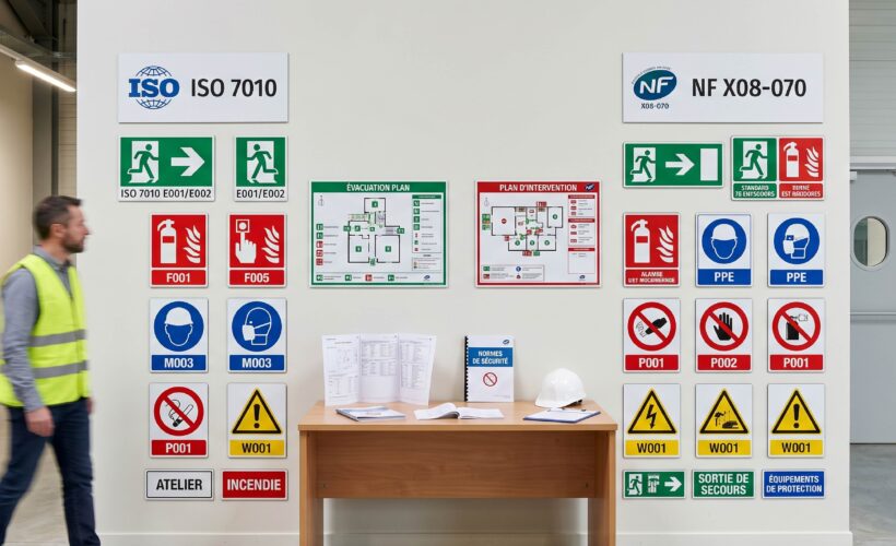 Panneaux de sécurité ISO et plan d’évacuation